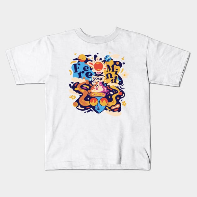 Free Your Mind // 60s Psychedelic Trippy Graphic Kids T-Shirt by SLAG_Creative